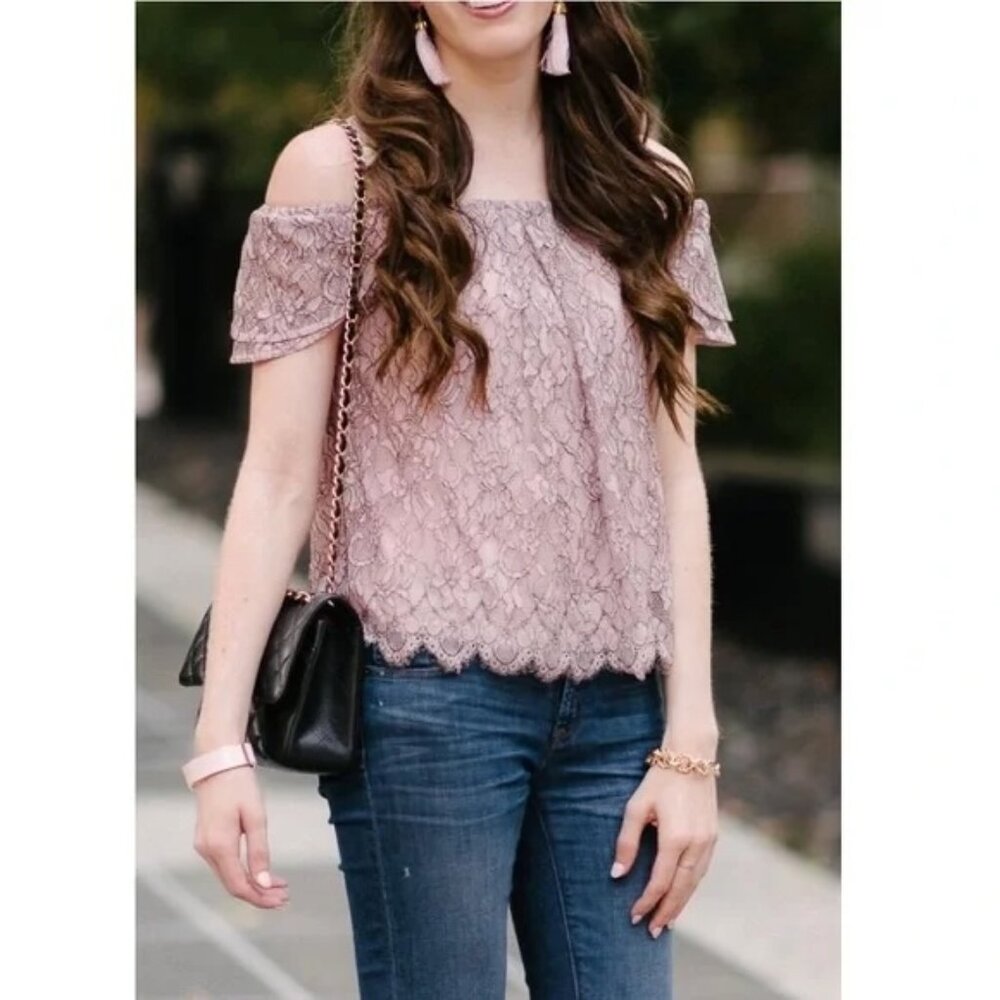 Rebecca Minkoff Blouse Jasmine Light Pink Lace Off Shoulder Spring Small Top
